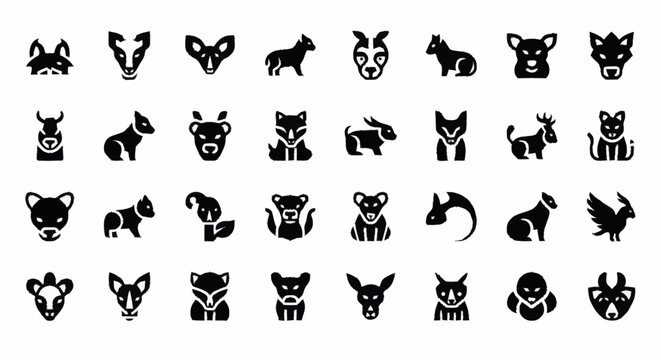 Collection of various animal face icons.