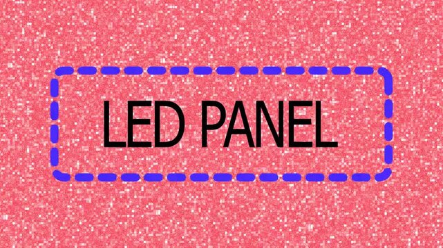 A vibrant pink and white speckled background with a dashed blue rectangular outline containing the text LEDP in black letters, suggesting a digital display or notification