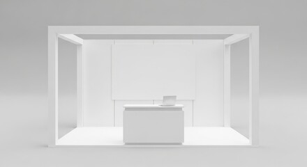 Fototapeta premium A clean, empty, and modern white exhibition booth ready for a trade show or product display.