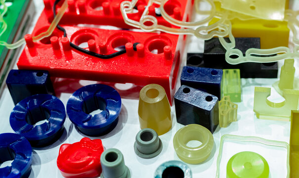 Engineering plastics. Plastic material used in manufacturing industry. Global engineering plastic market concept. Polyurethane and abs plastic parts materials. Plastic injection machine products.