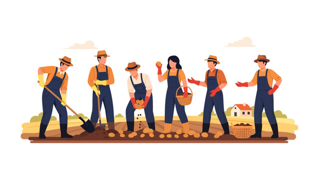 Cultivating Community: A team of agricultural workers collaboratively harvests crops, embodying the essence of teamwork and dedication to the land.