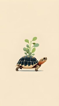 Minimalist Illustration of a Turtle with a Growing Plant on Its Shell