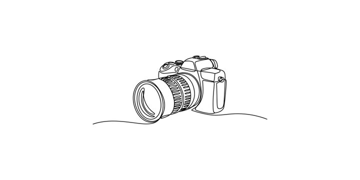 Continuous line drawing of a digital camera on a white background illustration