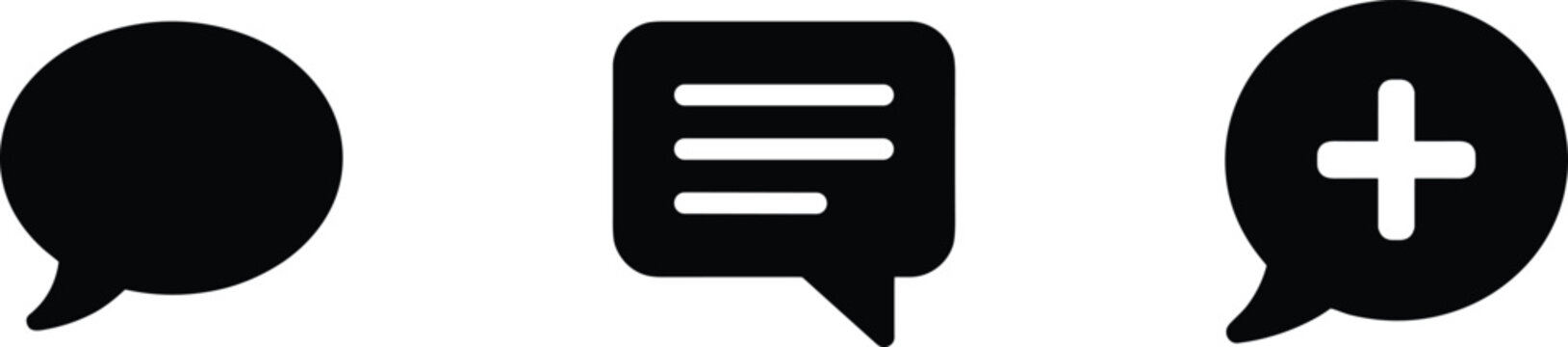 Speech bubbles icon set with message and add symbols