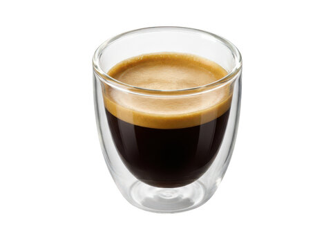 Hot espresso with rich crema layer in a modern doublewalled glass mug isolated transparent background image