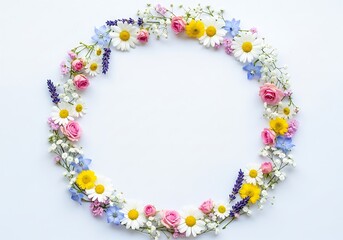 Naklejka premium Delicate floral wreath composition, adorned with a pastel color palette flowers