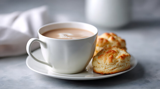 A classic combination of tea and scones, creating a comforting atmosphere