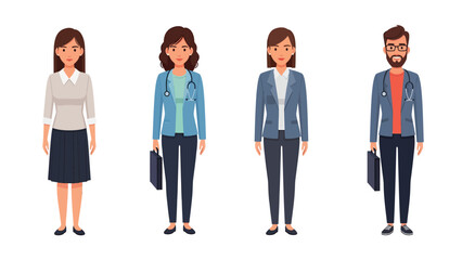 Fototapeta premium Diverse Professional Characters Vector Set: Business, Healthcare & Office Workers Illustration