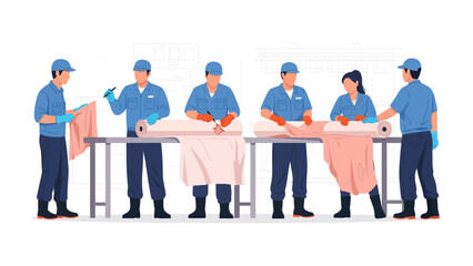 Fototapeta premium Textile Factory Workers: A group of textile factory workers are working together on production. Capturing the essence of teamwork and productivity