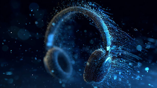 Digital headphone in a vibrant artistic display, ideal for music or audio enthusiasts. The image shows the headphones rendered with an imaginative and energetic aesthetic
