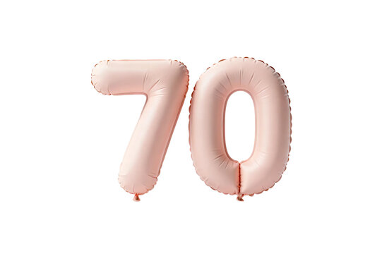 A colorful &ldquo;70&rdquo; made of balloons. Pre-cut image. Ready to use. 3D render. For compositing. 70th anniversary. Anniversary. Decorations.