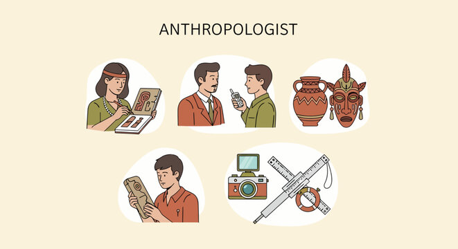 Anthropologist at work with artifacts.