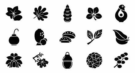 Collection of various botanical icons. © Gendhis