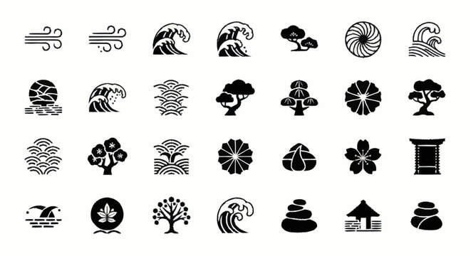 Black and white abstract symbols icons.