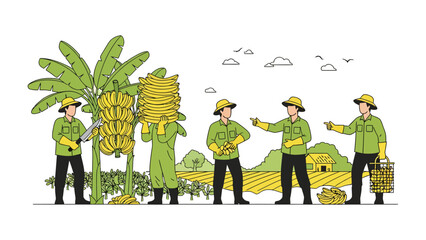 Banana Harvest Workers: Workers meticulously harvest bananas in a sun-kissed plantation, embodying the spirit of labor and the richness of the land.