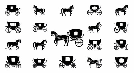 Horse Drawn Carriage Transportation Icons Set. © Gendhis