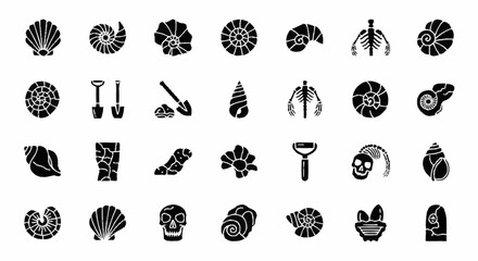 Fossil Shells and Sea Creatures Silhouettes. © Gendhis