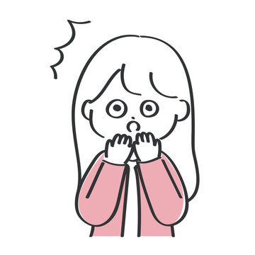 驚く若い女性のイラスト｜シンプルでゆるかわいい線画イラスト