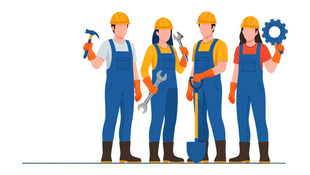 Construction Crew: A dedicated team of construction workers, united in their commitment, stand ready with their essential tools, representing precision and proficiency in their respective trades.