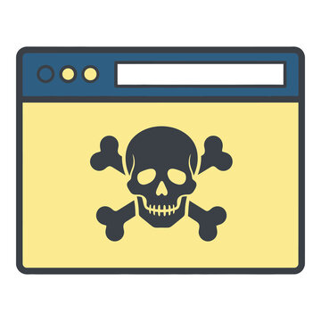 Skull and crossbones symbol on a computer browser window screen icon