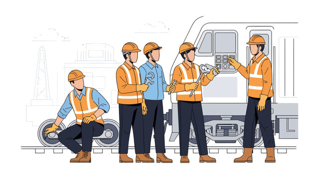 Railway Workers at Work: A team of dedicated railway workers engaged in the crucial task of maintaining and inspecting the train tracks.
