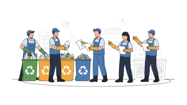 Eco-Friendly Team: A dedicated team of waste management professionals diligently sorts through recyclable materials, championing the cause of sustainability and preserving a cleaner environment. 