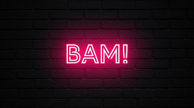 Pink Neon Bam text animation. Glowing Bam looping motion. flicker text 4k video.