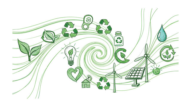 Eco-Friendly Spiral: A visual ode to sustainability, showcasing a spiral of green elements symbolizing the importance of environmental conservation.