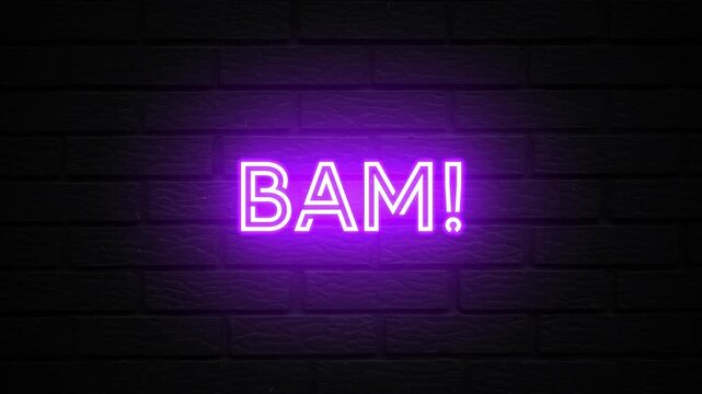 Purple Neon Bam text animation. Glowing Bam looping motion. flicker text 4k video.