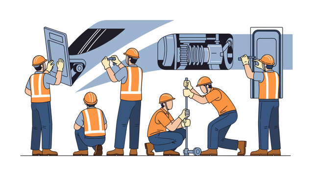 Train Maintenance: A dedicated crew meticulously attends to a train, performing maintenance tasks with precision.