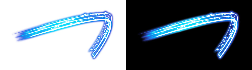 Fototapeta premium Blue glowing light swoosh on transparent background and black background
