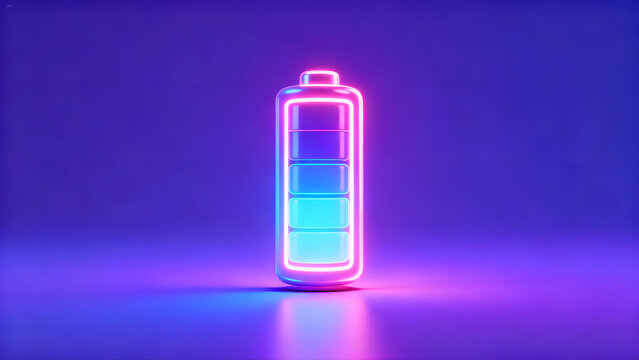 Battery Icon with Glowing Neon Pink Purple and Blue Charge Levels