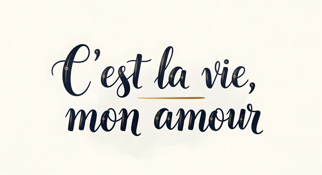 Elegant cursive typography of a romantic French quote on textured paper