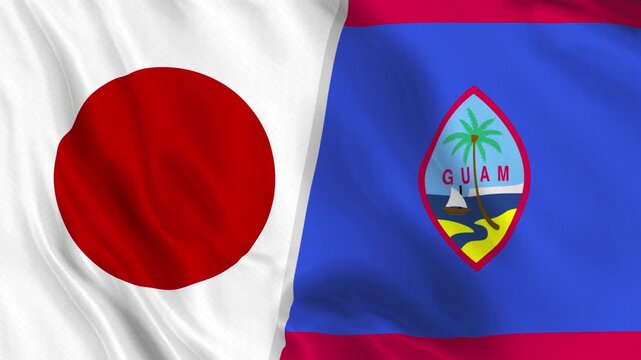 Japan and Guam Flag Waving Animation Seamless Loop