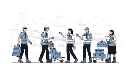 Obraz premium Airside team and luggage handling : A diligent team handles luggage with precision and care.
