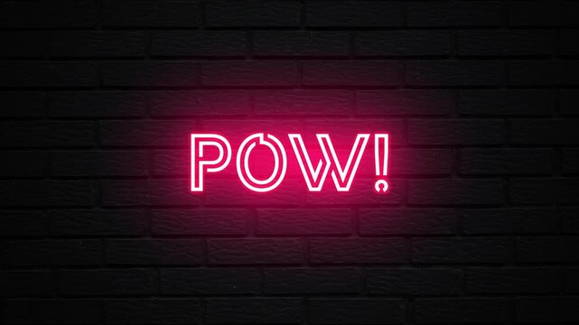 Pink Neon Pow text animation. Glowing Pow looping motion. flicker text 4k video.