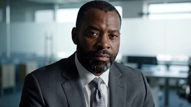Serious Businessman Contemplating in Office Environment with Focused Expression.
