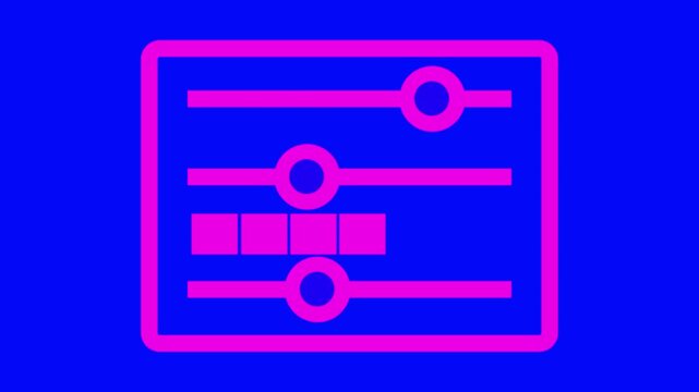Bold contrast of a bright blue background with a vibrant pink outline of a control panel featuring three sliders and two small square buttons, symbolizing digital interface and customization