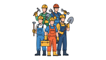 Construction Crew: A team of skilled construction workers, each bearing their essential tools, stands united, ready to build and create. © Jannat