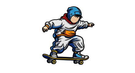 Fototapeta premium Skateboarder Boy Cartoon Embroidery - Youth Sports Design