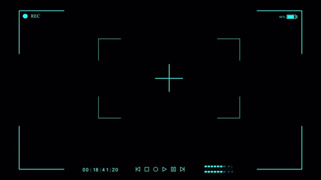 Futuristic Camera HUD Animation with Targeting Crosshair, Digital Viewfinder Interface Overlay Loop