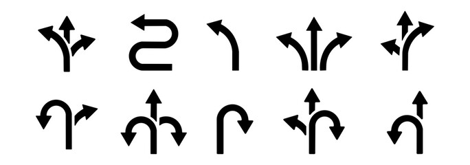 Obraz premium Directional arrow sign. Three arrows, road sign. Directional arrow sign. Road icon illustration. 