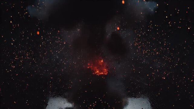 Dramatic Explosion with Fiery Debris and Smoke.