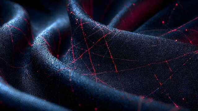 A vibrant abstract fractal design featuring glowing lines and circles of red fire and purple light energy in motion against a black texture
