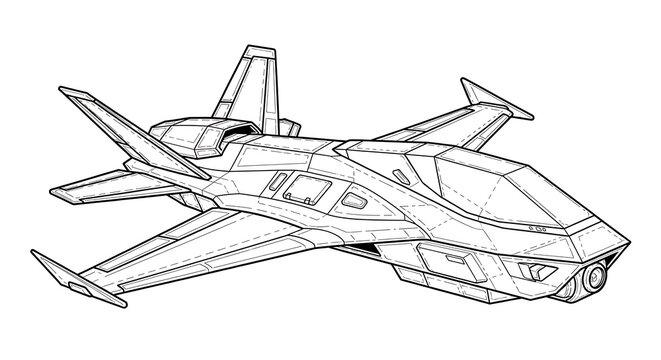 futuristic stealth bomber aircraft line art blueprint top view
