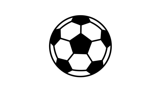 Clean vector illustration of a traditional black and white soccer ball, rendered in a minimalist style with crisp lines and flat design, set against a stark white background for maximum