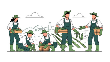 Fototapeta premium Cultivating Harmony: A group of farmers tends to crops, showcasing unity and collaborative effort within agriculture.
