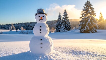 Obraz premium Snowman in a Winter Wonderland - A Sunny Day.
