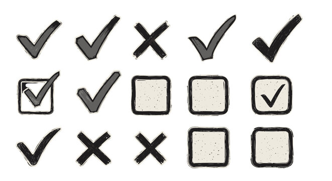 Checkmarks and checkboxes on a white background.