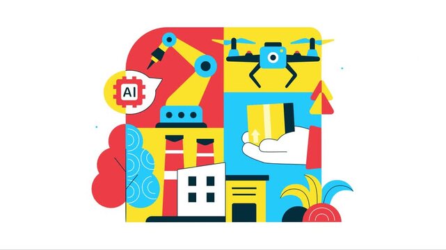 Animation of AI Robotics In Industry Vector Illustration